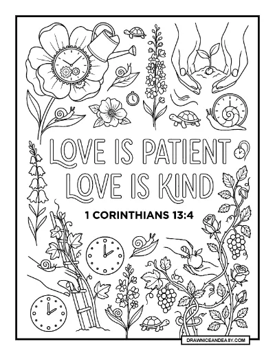 1 Corinthians 13:4 Love is Patient Bible Verse Coloring Page coloring page preview