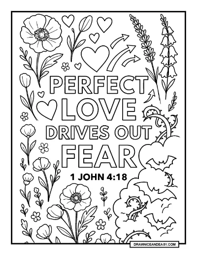 1 John 4:18 Perfect Love Casts Out Fear Bible Verse Coloring Page coloring page preview