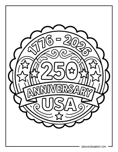 1776 to 2026 Anniversary Emblem Coloring Page – America 250 Free Printable coloring page preview
