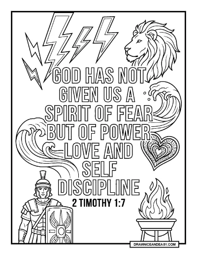 2 Timothy 1:7 God Has Not Given Us a Spirit of Fear Bible Verse Coloring Page coloring page preview