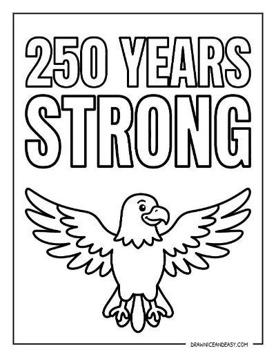 250 Years Strong Eagle Coloring Page – America 250 Free Printable coloring page preview