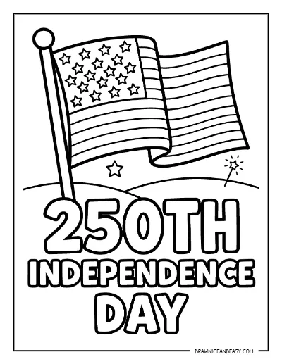 250th Independence Day American Flag Coloring Page – Free Printable coloring page preview