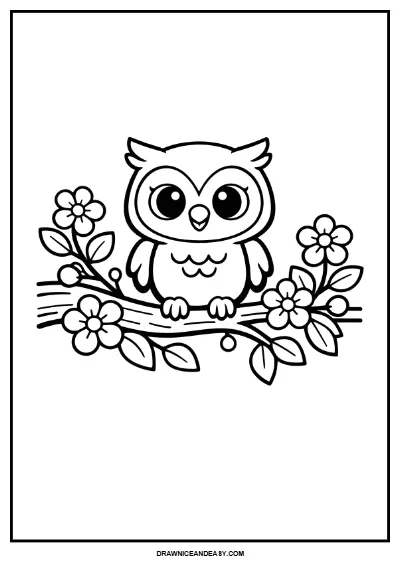 Adorable Baby Owl Coloring Page | Spring Bird Printable for Kids | Woodland Forest Fun coloring page preview