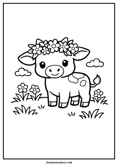 Adorable Calf Coloring Page | Spring Farm Animal Art | Easy Printable for Children coloring page preview