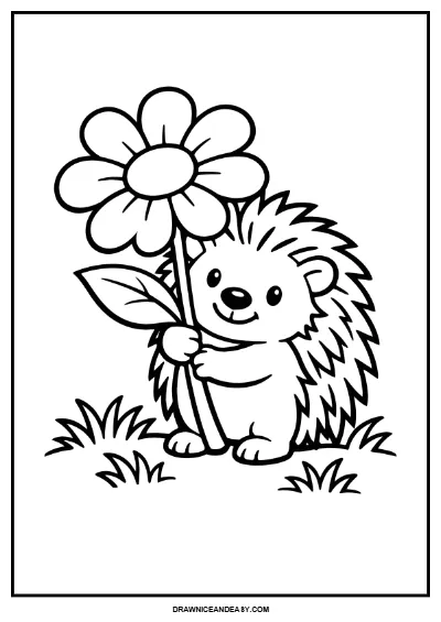Adorable Hedgehog Coloring Page | Easy Spring Animal Printable | Cute Woodland Fun coloring page preview