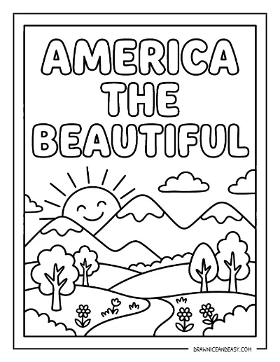America the Beautiful Landscape Coloring Page – Free Printable coloring page preview