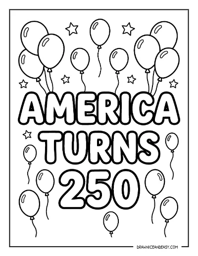 America Turns 250 Coloring Page – Balloons Celebration Free Printable coloring page preview
