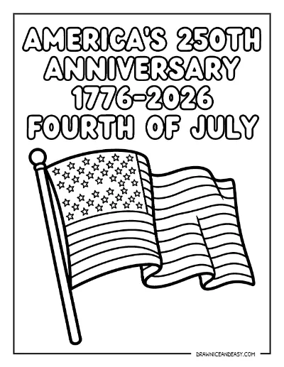 American Flag Anniversary Banner Coloring Page – America 250 Free Printable coloring page preview