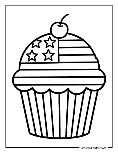 American Flag Cupcake Coloring Page – Free Printable for Kids coloring page preview