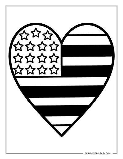 American Flag Heart Coloring Page – Free Printable for Kids coloring page preview