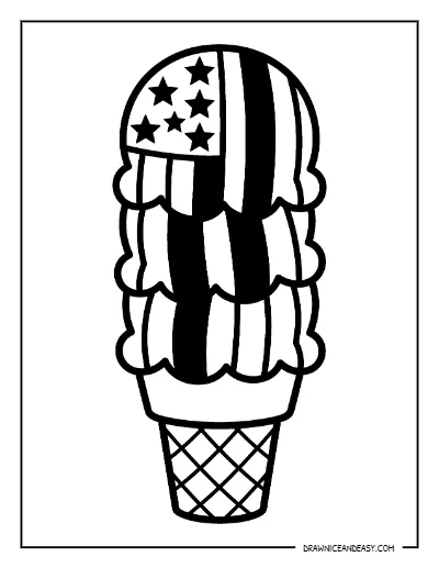 American Flag Ice Cream Cone Coloring Page – Free Printable for Kids coloring page preview