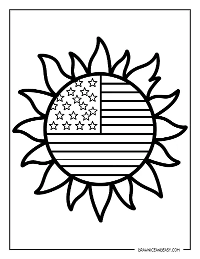 American Flag Sun Coloring Page – Free Printable for Kids coloring page preview
