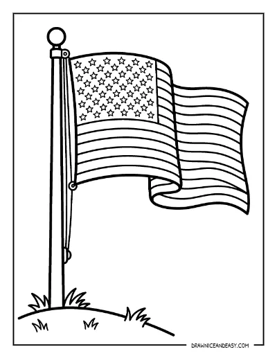 American Flag Waving Coloring Page – Free Printable for Kids coloring page preview
