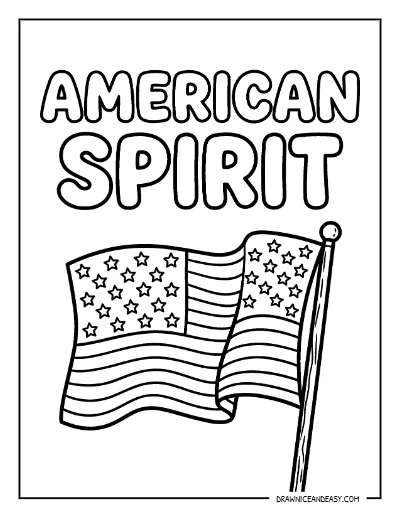 American Spirit Waving Flag Coloring Page – Free Patriotic Printable coloring page preview