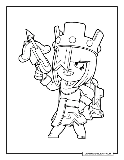Archer Queen Penny Brawl Stars Coloring Page – Clash Stories Supercell ID Skin Printable coloring page preview
