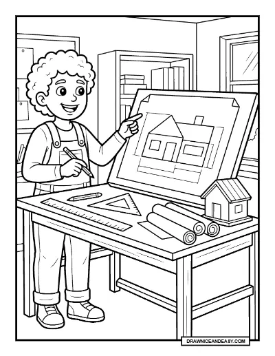 Architect Reviewing House Plans Community Helpers Coloring Page coloring page preview