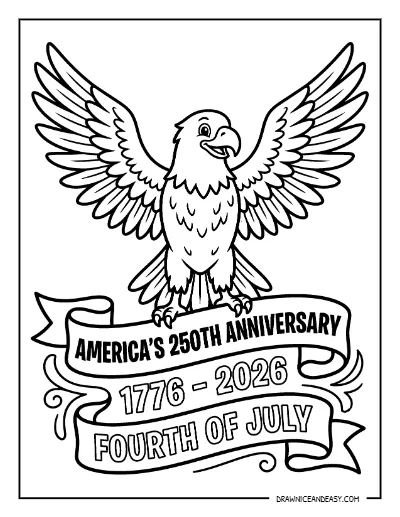 Bald Eagle with Ribbon Coloring Page – America 250 Free Printable coloring page preview