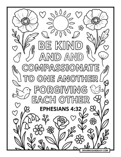 Be Kind and Compassionate Bible Verse Coloring Page coloring page preview