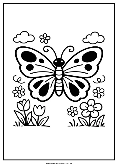 Beautiful Butterfly Coloring Page | Spring Insect Art for Kids | Easy Garden Printable coloring page preview