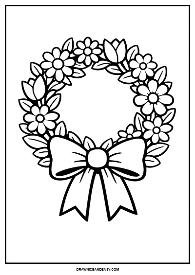 Beautiful Spring Wreath Coloring Page | Floral Art for All Ages | Easy Printable coloring page preview
