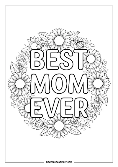 Best Mom Ever Floral Mother's Day Coloring Page Free Printable coloring page preview