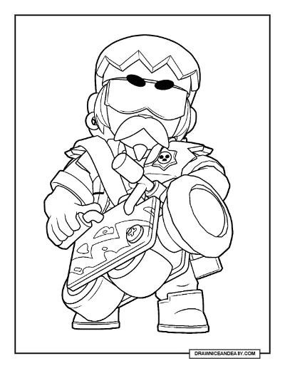 Biker Buster Brawl Stars Coloring Page – Free Printable PDF coloring page preview