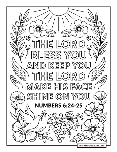 Blessing Bible Verse Scripture Coloring Page for Adults and Kids coloring page preview
