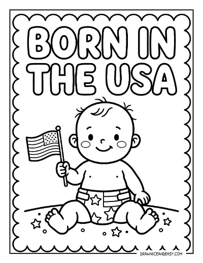 Born in the USA Baby Patriotic Coloring Page – Free Printable coloring page preview