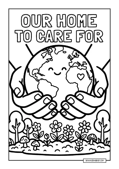Caring Hands Holding Earth - Protection Coloring Page coloring page preview