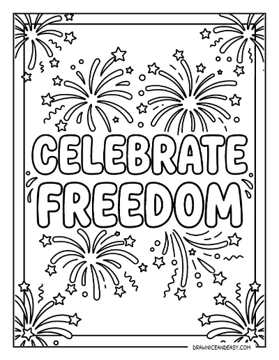 Celebrate Freedom Fireworks Coloring Page – Free Fourth of July Printable coloring page preview