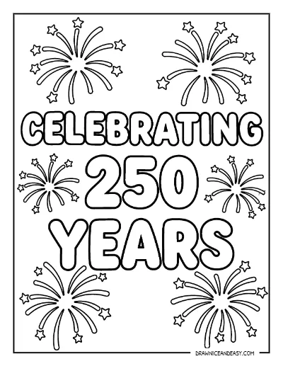 Celebrating 250 Years of America Coloring Page – Free Fireworks Printable coloring page preview