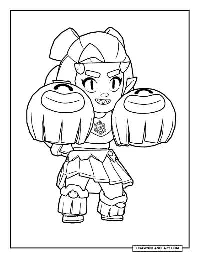 Cheerleader Rosa Brawl Stars Coloring Page – Free Printable PDF coloring page preview