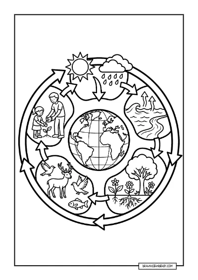 Circle of Life - Ecosystem and Water Cycle Coloring Page coloring page preview