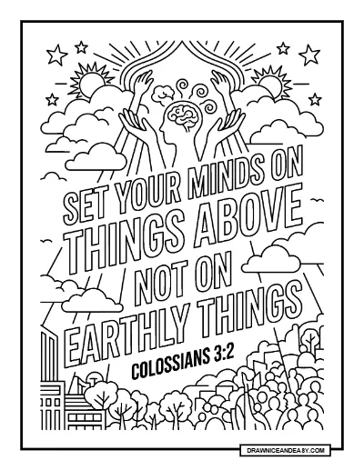 Colossians 3:2 Set Your Minds on Things Above Bible Verse Coloring Page coloring page preview