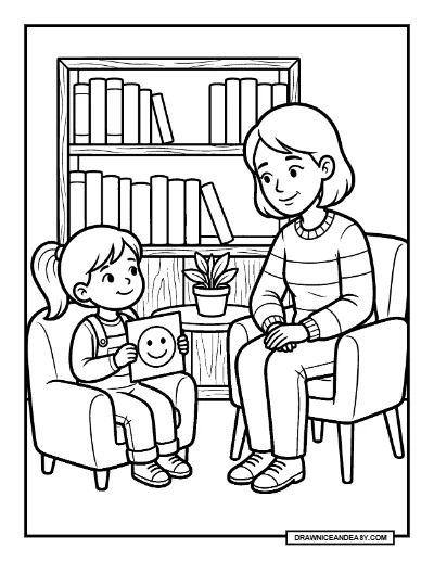 Community Counselor Helping a Child Coloring Page coloring page preview