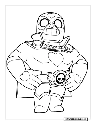 Corazón El Primo Brawl Stars Coloring Page – Free Printable PDF coloring page preview