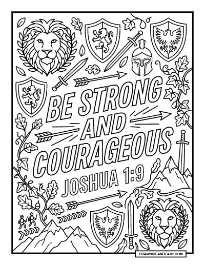 Courage Bible Verse Coloring Page: Be Strong and Courageous coloring page preview