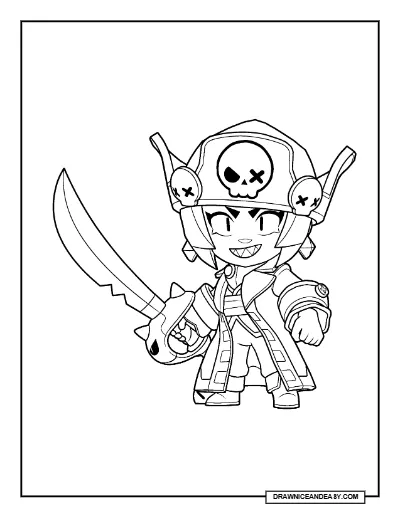 Cursed Pirate Bibi Brawl Stars Coloring Page – Free Printable PDF coloring page preview