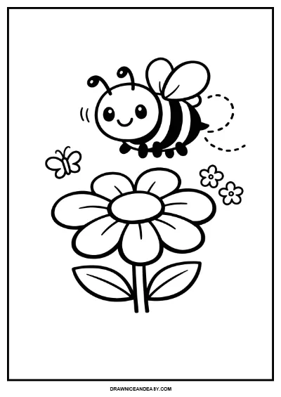 Cute Bumblebee Coloring Page | Spring Garden Critters for Kids | Easy Nature Printable coloring page preview