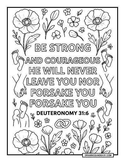 Deuteronomy 31:6 Be Strong and Courageous Bible Verse Coloring Page coloring page preview