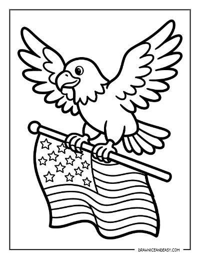 Eagle Holding American Flag Coloring Page – Free Printable for Kids coloring page preview