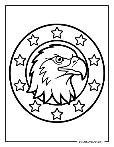 Eagle in Circle Frame Coloring Page – Free Patriotic Printable for Kids coloring page preview