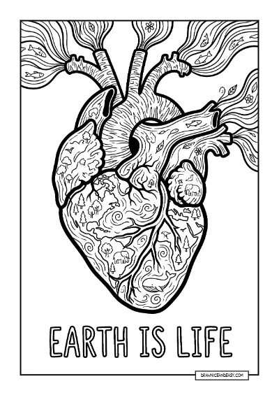 Earth as a Heart - Life Connection Deep Meaning Page coloring page preview