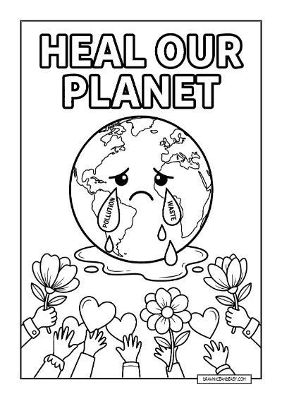 Earth Crying - Pollution Awareness and Hope Coloring Page coloring page preview
