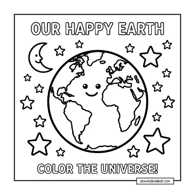 Earth Stars and Moon - Universe Space Coloring Page coloring page preview