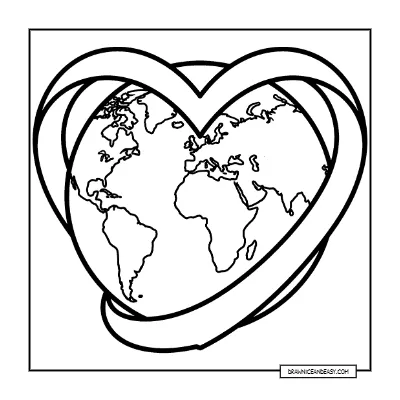 Earth Wrapped in Heart - Love Our Planet Coloring Page coloring page preview