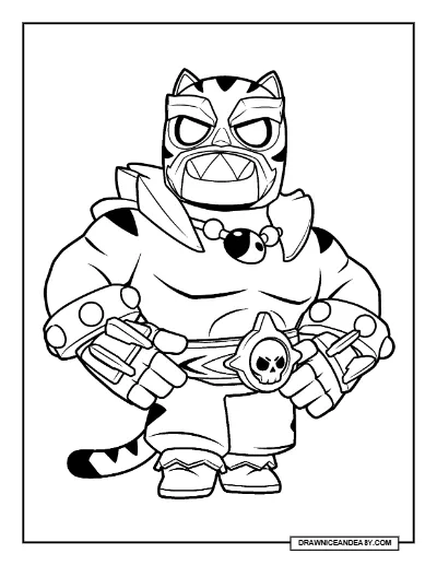 El Tigro Primo Brawl Stars Coloring Page – Free Printable PDF coloring page preview