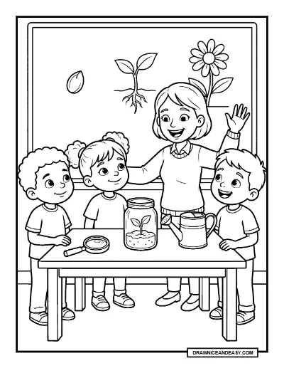 Elementary Teacher Teaching Science Coloring Page coloring page preview