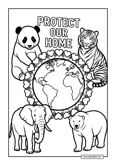 Endangered Animals - Wildlife Protection Coloring Page coloring page preview