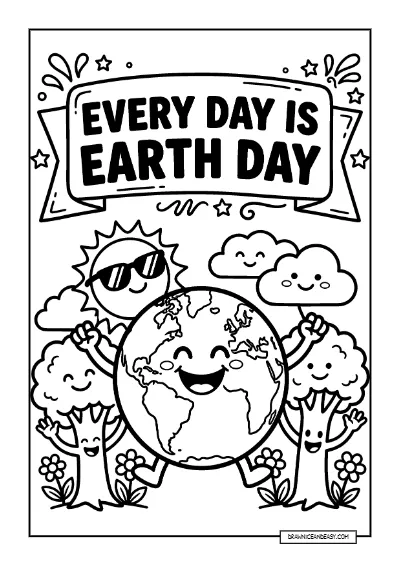 Every Day is Earth Day - Inspirational Message Page coloring page preview